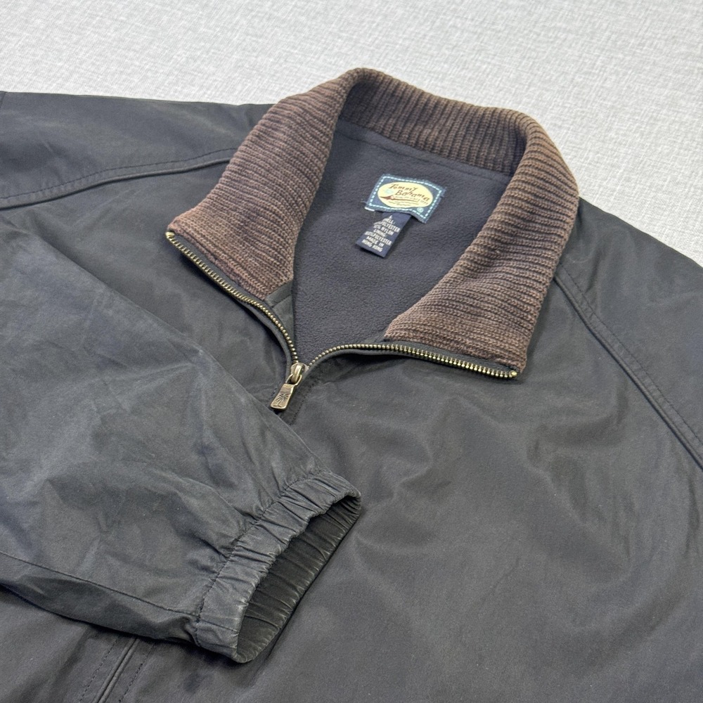 Tommy Bahama Bomber Jacket Mens L Black Fleece Lined Full Zip Collared